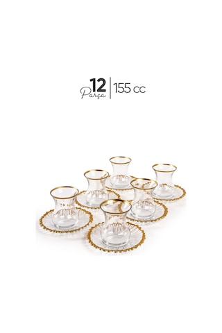 Mest 6 Kişilik 12 Parça Yaldızlı Çay Bardağı Seti - 155 Cc Şıklık Ve Zarafetle Gold