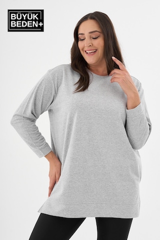 Süperlife Kadın Büyük Beden 2'li Set İnce Sweatshırt Tunik Spr26btk990+2 Grey Mel-grey Mel