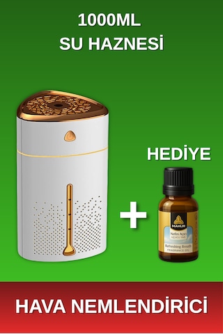 Alpera Home - Hava Nemlendirici 1000ml Su Haznesi - 6 Farklı Işık - Beyaz Renk - Aroma li