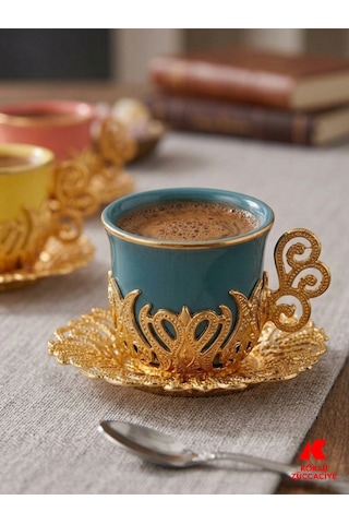 6 Kişilik Kahve Fincan Takımı Çok Renkli Gold