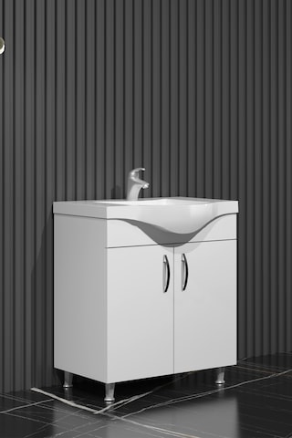 Yıldız 75 Cm Beyaz Mdf Lavabolu Ayaklı Kulplu Banyo Alt Dolabı Beyaz