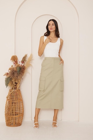 Darlin Moda Haki Gabardin Midi Boy Etek Dm2032 Haki