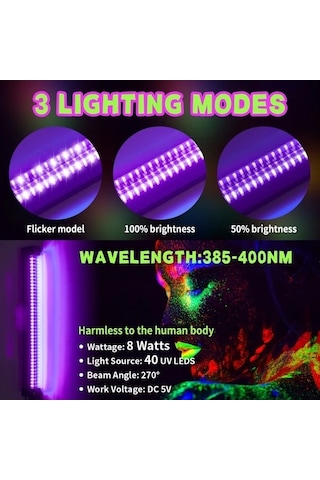 Fastbuy 6 Adet Set 40 Led Uv Siyah Işık Bar Ve Şerit Işığı 32/249cm Dc 5v Usb 3 Mod Ahşap Ahşap