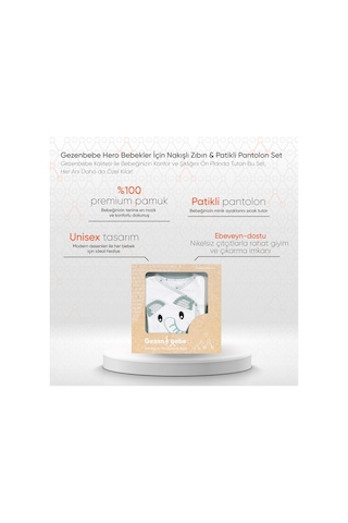 Gezenbebe Hero Bebekler İçin Nakışlı Zıbın Ve Patikli Pantolon Set 3-6 Ay