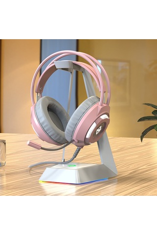 Reedark Ajazz Ax120 Kulaküstü Oyuncu Kulaklığı - Işıklı Mikrofonlu, 3.5mm+usb, 50mm Hoparlör, Pembe Renk