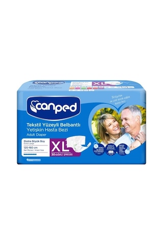 Canped Tekstil Yüzeyli Belbantlı Yetişkin Hasta Bezi XL 30'lu