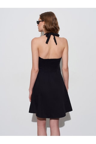 Dilvin 90568 Halter Yaka Denim Mini Elbise-siyah