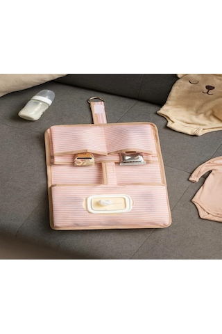 Bebek Alt Açma Bakım Çantası Çok Gözlü Islak Mendil Bez Düzenleme Organizeri X1 Pembe