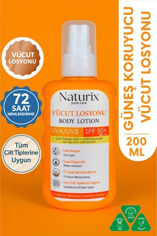 Vücut Losyonu Spf 50+ Pa+++ Uva/uvb Güneş Koruması, 72 Saat Nem, Leke Karşıtı Etkili - 200ml