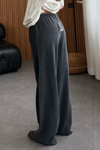 Feela Moda 2008 Bağcıklı Beli Lastikli Yıkamalı Modal Dokuma Palazzo Kadın Pantolon Antrasit