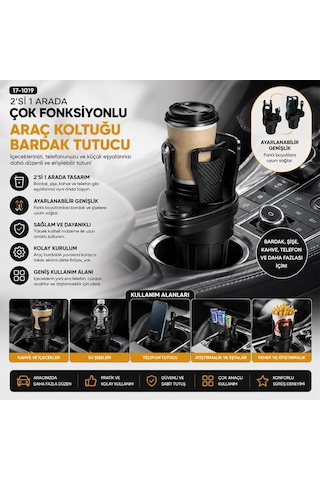 İbico İ13-143 Cws-003 Araç İçi Çok Fonksiyonlu Bardak Tutucu Ve 2 Bölmeli 360 Dönebilen Stand