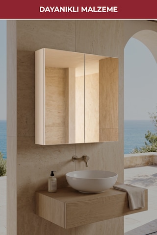 2 Kapaklı Aynalı Geniş İç Hacimli Çok Amaçlı Banyo Dolabı Beyaz