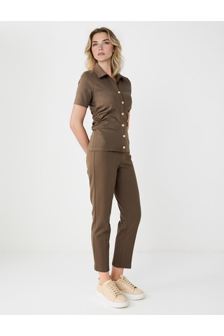 Jimmy Key Bronz Haki Normal Paça Yüksek Bel Örme Pantolon 5ww185670154