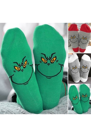 Noel Baba Ve Grinch'in Yer Aldığı 1 Çift Unisex Noel Çorabı. Yeni