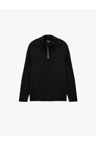 Koton Dik Yaka Uzun Kollu Yarım Fermuarlı Spor Sweatshirt Siyah 7wam70008nk