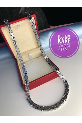 6.5mm Kare Kesim Yassı Kral Gümüş Kolye Işıklı Kutuda Sevgiliye Eşe Babaya Kolye Gümüş