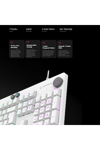 Kb-gx65 Sımula Beyaz Usb Rgb Aydınlatmalı 4 Makro Tuşlu Bilek Destekli Gaming Oyuncu Klavyesi