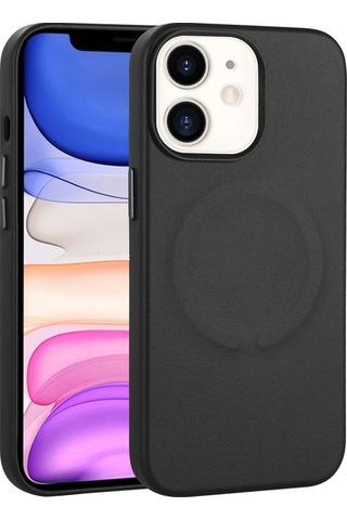 Apple Uyumlu iPhone 11 Kılıf Pu Deri M-safe Wireless Şarj Özellikli Zore Derix Kapak Siyah