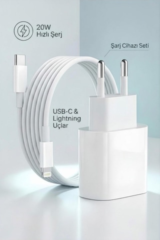 Solgun Iphone 14 Pro Uyumlu 20w Hızlı Şarj Aleti Adaptör + Kablo 1m