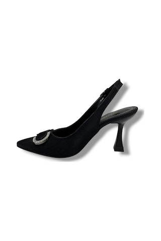 Desire 452-26 Çizgili Saten Taşlı Tokalı İnce Topuk Kadın Stiletto 8,5cm Siyah