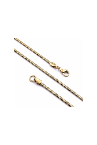 Premium Parlak Ve Şık İtalyan Zincir Erkek Çelik Kolye 3x2 Mm 55 Cm 3183eck015 - Gold Renk Altın