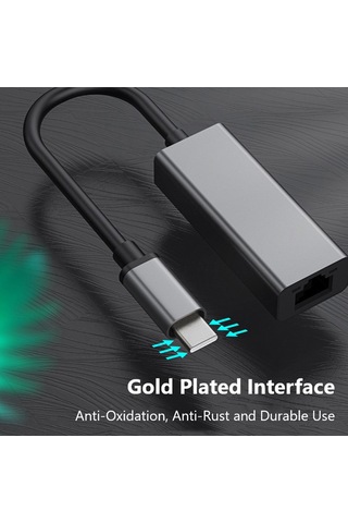 Cbtx 0352B Tip-C RJ45 LAN Adaptörü LED Göstergeli Ethernet Ağ Kartı Gri