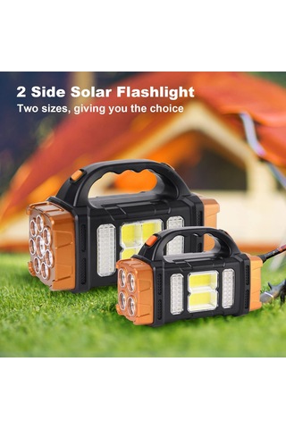Aubyhe Oranj Büyük Boy Güneş Enerjili Usb Şarjlı 8 Modlu Çift Butonlu Cob El Feneri - Kamp Ve Acil Durum Işığı Çok Renkli