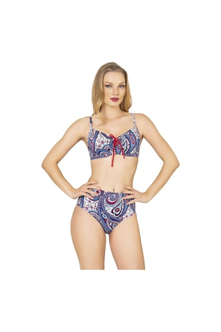 Endeep Kadın Şal Desenli Balenli Toparlayıcı Bikini Takımı Lacivert