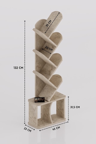 Kitaplık Modern Dekoratif Kitap Rafı Çok Katlı Kitap Standı Ofis Organizer Yaprak 7062 Ttaverten Ekru