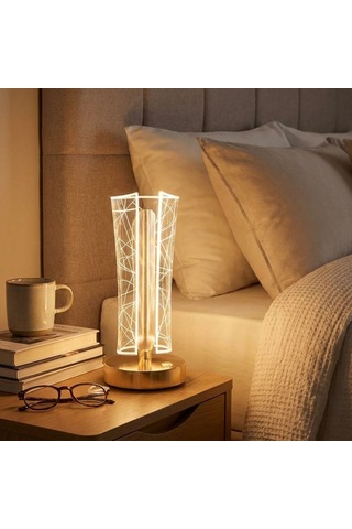 Buffer İki Yandan Kavisli Silindirik Geometrik Çizgi Model Kristal Led Masa Lambası Dokunm Renkli