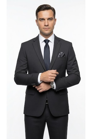 Plus Scorpion Erkek Slim Fit Ceket Likralı Fitilli Kumaş, Çift Düğmeli Tek Yırtmaçlı Modern Tasarım Siyah