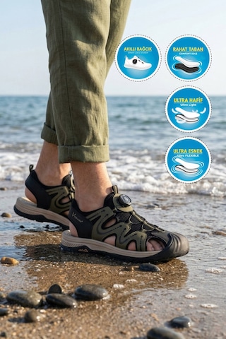 Voyager Erkek Outdoor Trekking Sandalet Nefes Alabilen Yapı Misina Bağcık Haki E339 M
