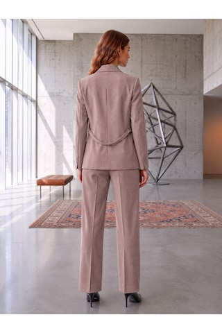 Prenses Blazer Ceket Geniş Paça Pantolon Takım Elbise Pudra