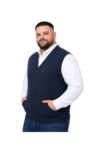 Battalmoda Erkek Büyük Beden Melanj Lacivert Cepli Triko Yelek 3xl-4xl-5xl-6xl