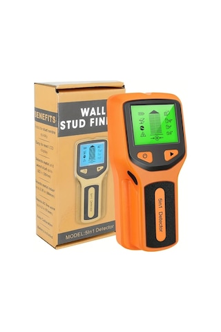 Xuweiwei Turuncu 5i 1 Arada Çubuk Bulucu Duvar Tarama Aleti Elektronik Dedektör Lcd Ekranlı Ahşap Metal Ac Kabloları Tespiti Taşınabilir