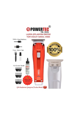 Powertec TR-1515 Lazer-Epilasyon Öncesi Tüm Vücut Tıraş Makinesi Sakal-Ense-Vücut