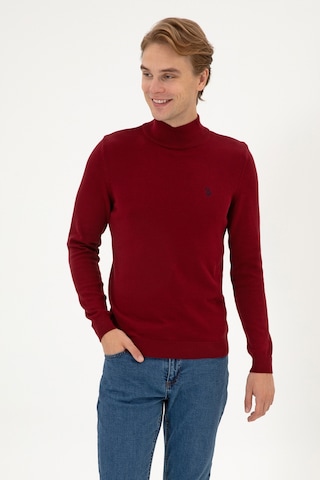 U.S. Polo Assn. Erkek Slim Fit Boğazlı Bordo Basic Kazak 50313712-VR014