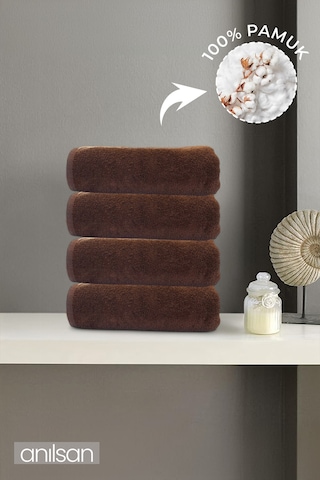 4'lü Kahverengi El Havlusu - 50x90 Cm, 225 Gr, %100 Pamuk, Spa Ve Otel Havlusu, Günlük Kullanıma Uygun Kahverengi