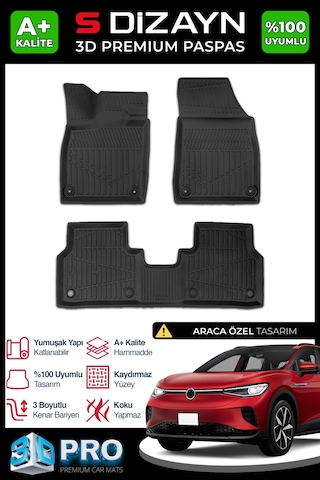 S-dizayn Vw Id.4 3d Pro Havuzlu Paspas 2024 Üzeri A+ Kalite