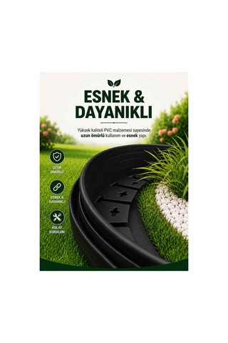 Esnek Pvc Çim Ayırıcı Bahçe Peysaj Düzenleyici 10 Metre Siyah Çim Sınırlayıcı Esnek Plastik Taş Toprak Ayraç Bariyer Peyzaj Bordürü