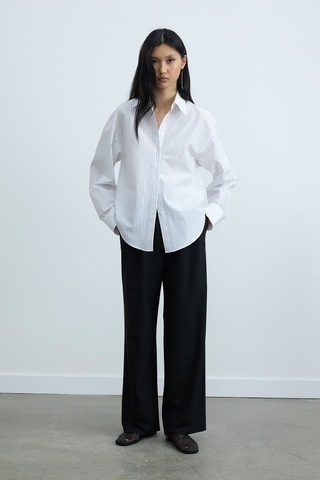 Suud Collection Beyaz Çizgili Page Oversize Gömlek
