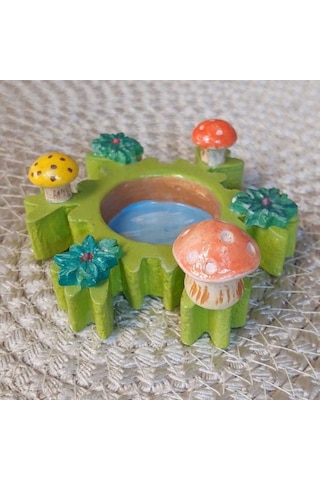 Uretti - Pınar 2572 2721 El Yapımı Mantar Motifli Sevimli Minyatür Mumluk Yeşil