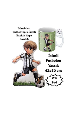 Siyah Beyaz Futbol Kupa Taraftar Yastık Kombin Taraftar Uyku Arkadaşı İkili Set Hediye Hediye Paketi-Hediye Paketi