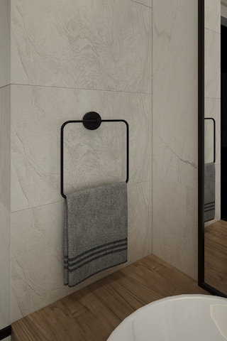 Alper Banyo Lotus Yapışkanlı Siyah Kare Havluluk Havlu Askısı Havluluk, Ister Yapıştır Ister Montajla