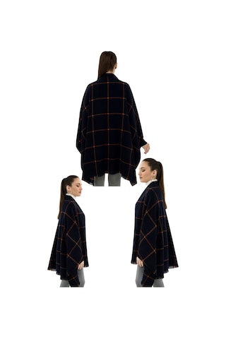 1 Adet Kadın Büyük Bedene Uygun Yumuşak Dokulu Kışlık Desenli Atkı Omuz Şalı Lacivert - Turuncu