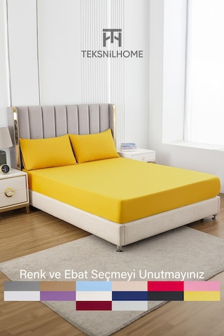 Ranforce Sarı Pamuklu Tek / Çift Kişilik Battal Tam Kenar Lastikli Çarşaf 14 Renk Fıtted Sarı