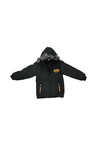 Erkek Çocuk İçi Peluş Astarlı-kürk Kapüşonlu-fermuarlı Mont 12369 Siyah