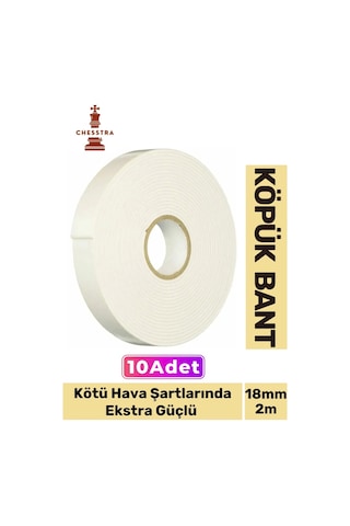 Uzun Ömürlü Süngerli Ultra Yapışkan İç Dış Mekan Çok Amaçlı Çift Taraflı 18mmx2m Köpük Bant 10 Adet