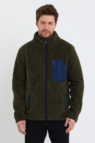 Erkek Dik Yaka Polar Ceket Koyu Yeşil
