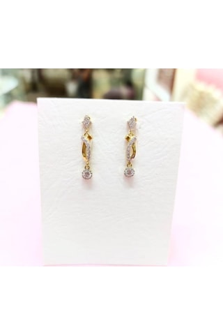 Oriental Kuyumculuk Jewellery Taşlı Altın Rengi Gümüş Küpe Altın